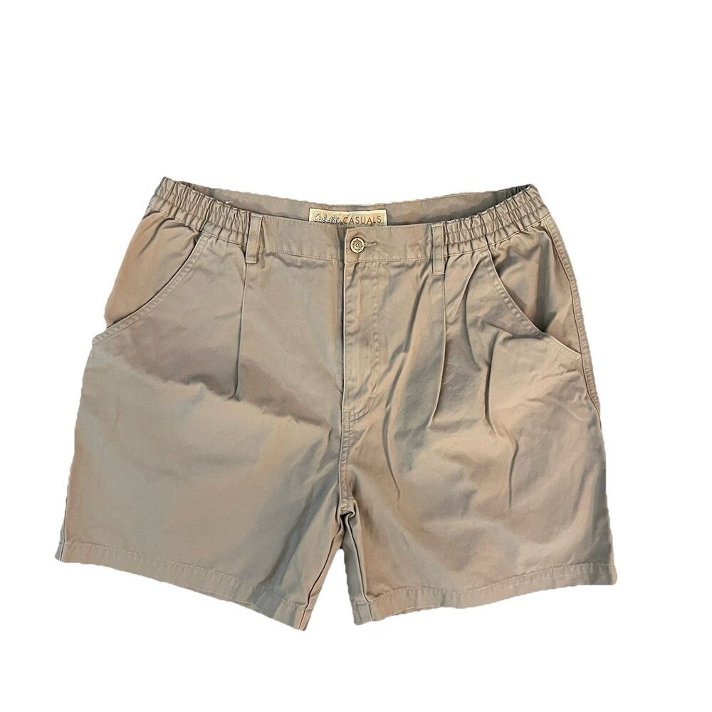 Cabelas Casuals Womens Khaki Cotton Canvas Elastic Waist Pleated Shorts Large